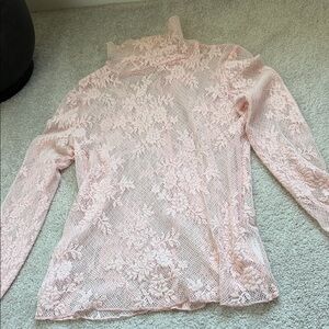 Free people Women's Lace Mock Neck Long Sleeve Top — Pink